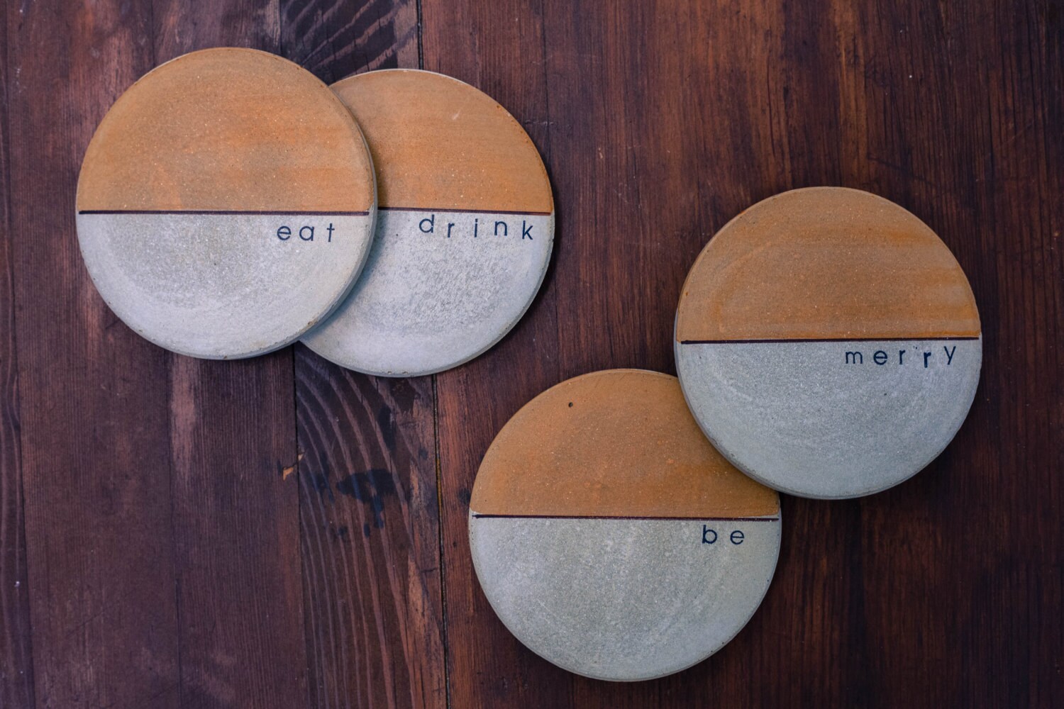 Concrete Coasters Eat Drink Be Merry Circular Coaster | Etsy