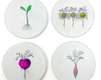 gardening gift, plant lover gift, coasters set of 4, concrete coasters, nature inspired decor, modern home decor accents, round coasters