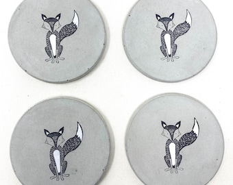 fox, animal lover gifts, gift for cook, concrete coasters, new home housewarming gift, gift for chef