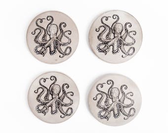 octopus art, gift for animal lover, concrete coaster set, barware coasters, new home gift, gift for new homeowners,coasters for wedding gift