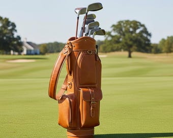 ハンドメイドレザーゴルフバッグ、ヴィンテージスタイル、ブラウン