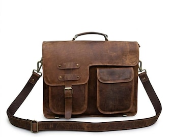 Distressed Leather Messenger Bag | Vintage Satchel Laptop Briefcase (Up to 15.6")