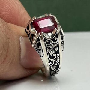 Handmade Sterling Silver Ruby Ring, Deep Red Yakoot Gemstone