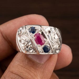 Red Ruby 925 Sterling Silver Handmade Yakoot Ring For Men, Gift for him