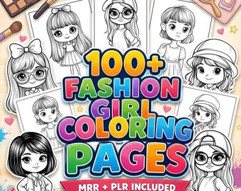 Desenhos para colorir de garotas estilosas, mais de 100 modelos detalhados, garotas modernas (download digital em PDF)