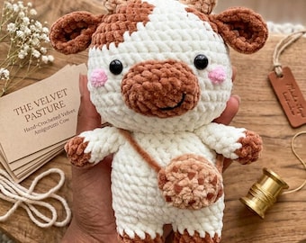 Padrão de crochê Amigurumi de Vaca, Vaca Leiteira Gordinha - Brinquedo de Pelúcia para Fazenda (Download em PDF)