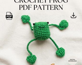 Padrão de crochê em PDF para sapo: Sapo magnético de pernas compridas, brinquedo antiestresse com ímãs (ideal para iniciantes)