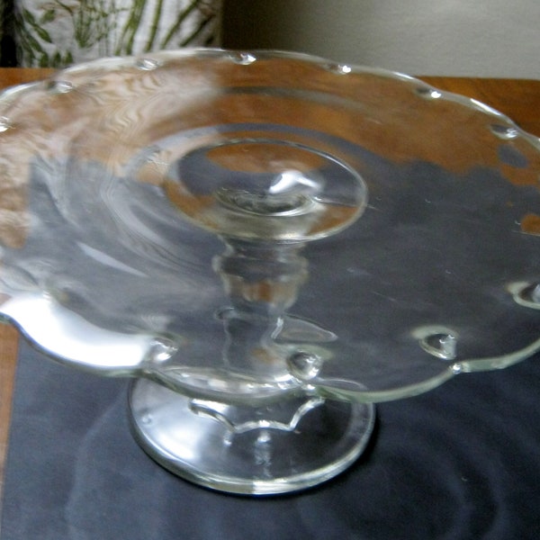 Vintage INDIANA GLASS Teardrop Pattern Clear Pedestal CAKE Stand Plate