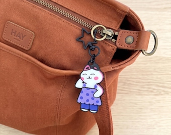 Llavero con forma de gato kawaii, llavero con cremallera impreso en 3D