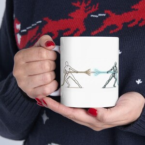 Mug minimaliste en céramique « Humain vs IA », idéal pour les programmeurs. Motifs : Humain vs IA. Tasse à café minimaliste pour programmeurs.