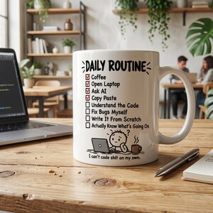 AI Coding Mug, Programmer Checklist Cup, Vibe Coding Humor, Developer Gift, Copy Paste Mug