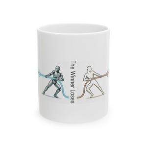 Human vs AI Mug, Cyberpunk Tug of War Ceramic Coffee Cup, Minimalist Wrap Around Tech Mug, Coder Programmer Gift, Geek Desk Setup Cup