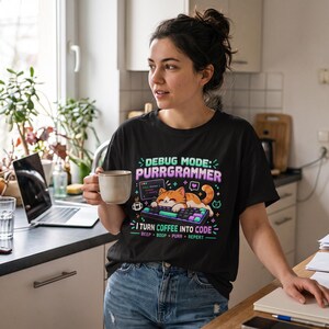 Funny Programmer Cat T-Shirt, Debug Mode Purrgrammer Tee, Coding Shirt, Developer Gift, Coffee to Code Geek Shirt