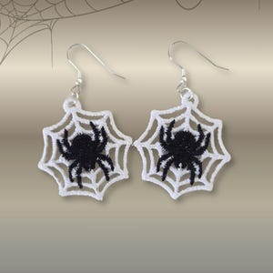 Spider Web Earrings, Black Spider Lace Embroidered Dangles, Gothic Jewelry, Spooky Statement Earrings, Hypoallergenic Nickel Free