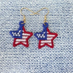 Pendientes con bandera y estrella, pendientes patrióticos bordados en rojo, blanco y azul, joyería del 4 de julio, pendientes colgantes con estilo americano.
