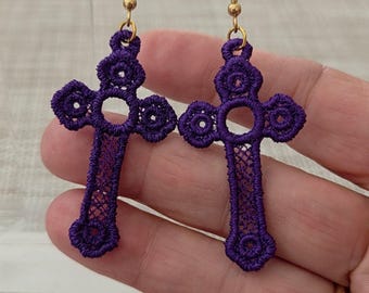Cross Earrings | Elegant Lightweight Embroidered Thread Drops