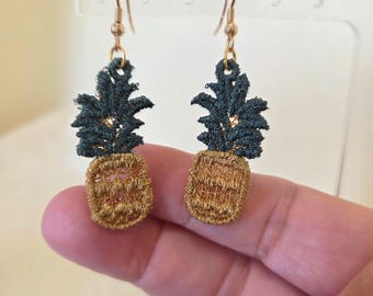 Pineapple Earrings | Summer Tropical Lightweight Embroidered Thread Dangles