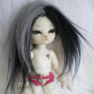 Black/ Grey/ Cream mix wig for fairyland realpuki or similar Ball Jointed Dolls size 3.5