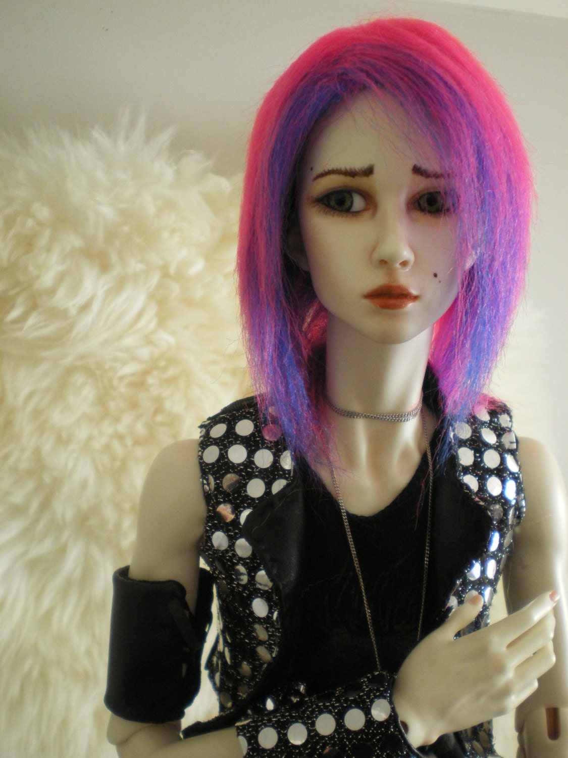Cute Emo Scene Girl Porn - Hot Pink and Blue Faux Fur Wig for 60-70cm BJD Dolls Size 8-9 - Etsy Canada