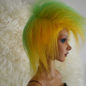 neon green and yellow faux fur wig for SD BJD dolls size 8-9