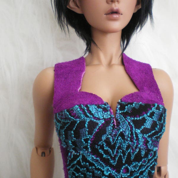 Ultra Violet Leather and lace bustier corset for Feeple 65 and similar sized SD BJD