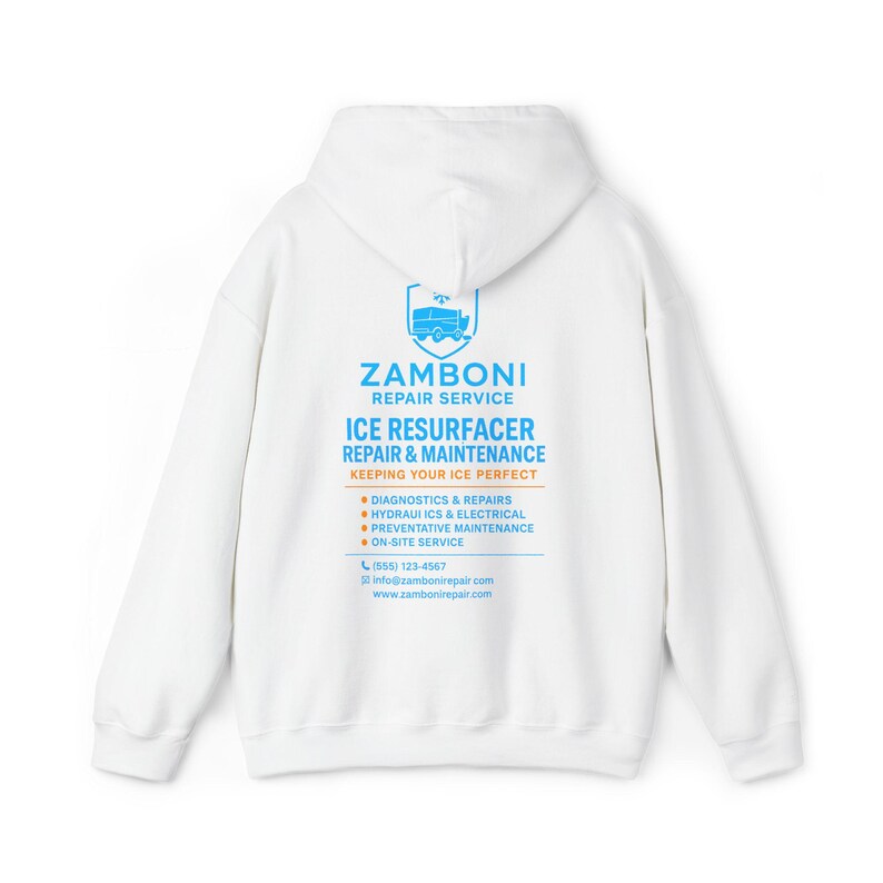Sudadera con capucha del servicio de reparación de repavimentadoras de hielo Zamboni / Logotipo de mantenimiento de hielo imagen 2