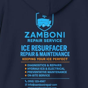 Sudadera con capucha del servicio de reparación de repavimentadoras de hielo Zamboni / Logotipo de mantenimiento de hielo imagen 1