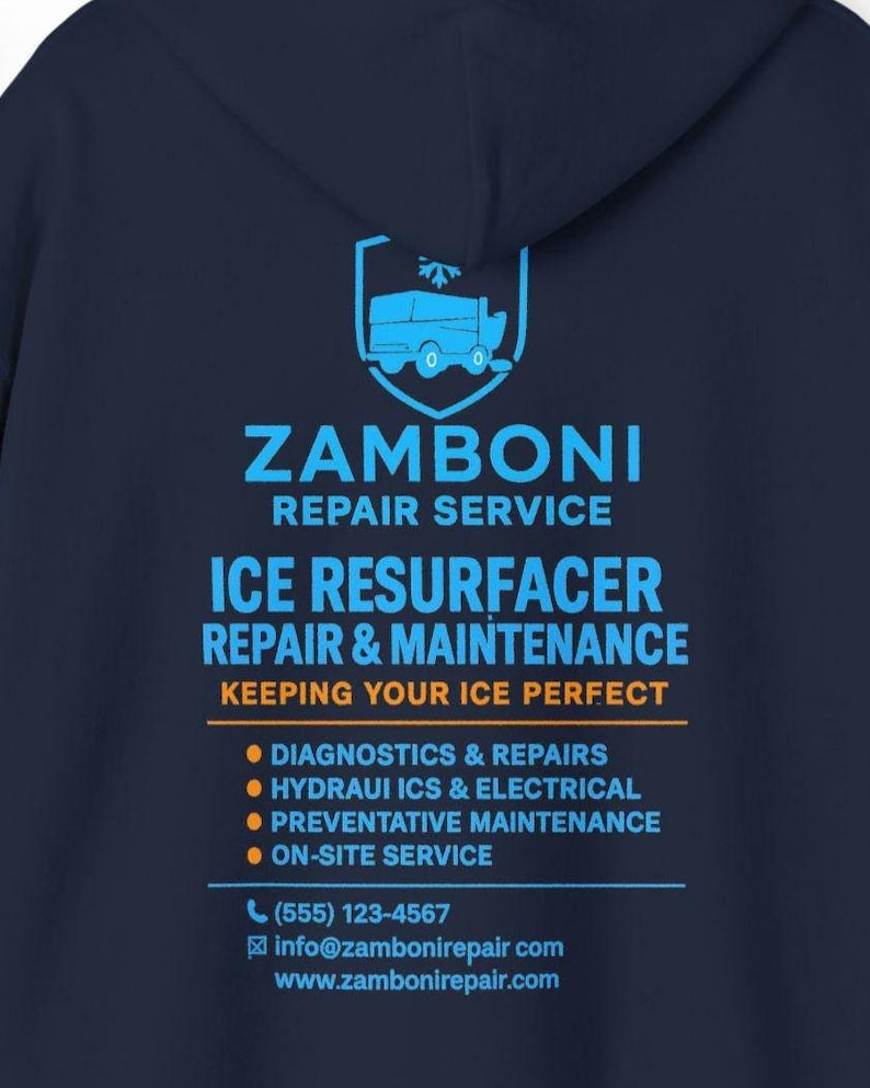 Sudadera con capucha del servicio de reparación de repavimentadoras de hielo Zamboni / Logotipo de mantenimiento de hielo imagen 1