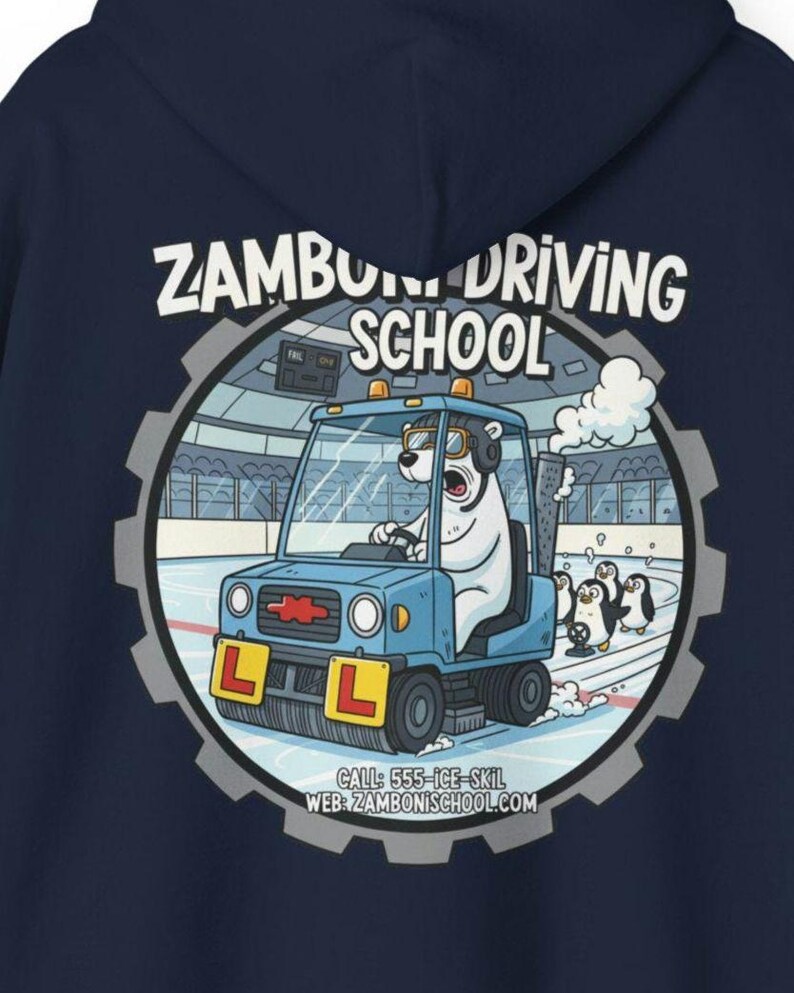 Zamboni Driving School Hoodie | Ice Rink Cartoon Zamboni Crew image 1