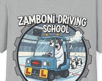 Camiseta de la escuela de conducción Zamboni / Diseño de dibujos animados de la pista de hielo