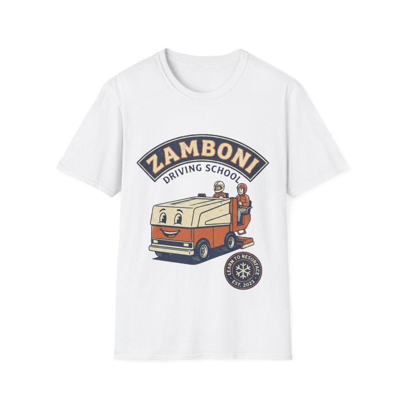 Zamboni Fahrschule T-Shirt | Retro Ice Arena Fahrzeug Grafik Bild 2