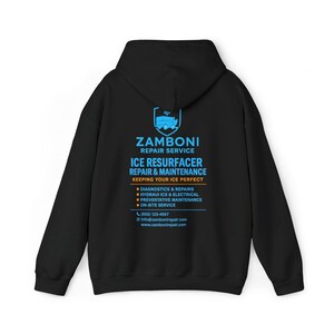 Sudadera con capucha del servicio de reparación de repavimentadoras de hielo Zamboni / Logotipo de mantenimiento de hielo imagen 3