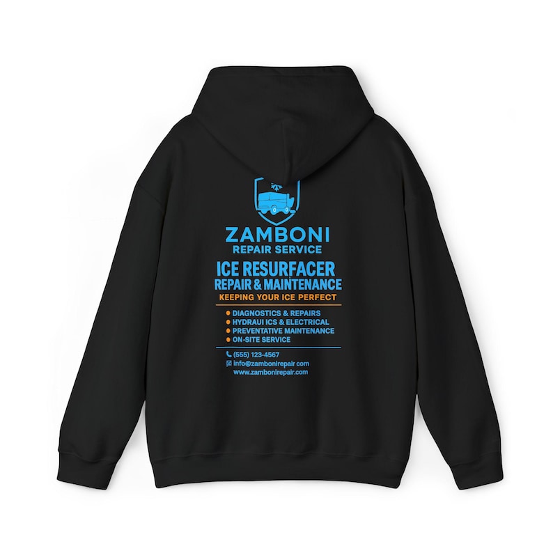 Sudadera con capucha del servicio de reparación de repavimentadoras de hielo Zamboni / Logotipo de mantenimiento de hielo imagen 3
