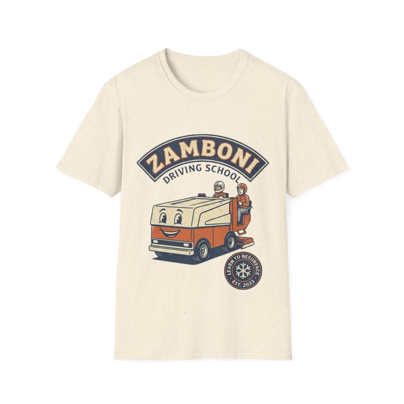 Zamboni Fahrschule T-Shirt | Retro Ice Arena Fahrzeug Grafik Bild 1