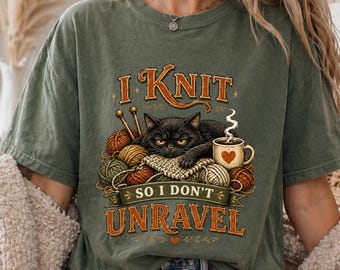 Camiseta "Tejo para no deshacer", divertida camiseta de gato tejiendo, regalo acogedor para tejedores, camiseta de ganchillo vintage, sudadera estilo top para amantes del hilo.
