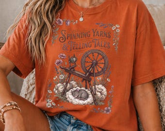 Camiseta con estampado de hilo, camiseta estilo cottagecore para artistas textiles, regalo para tejedores, top con estampado botánico.