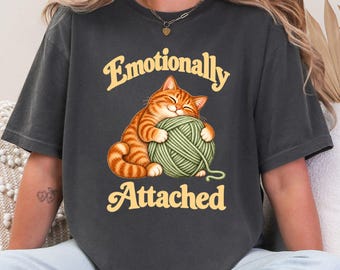 Camiseta de lana con diseño de gato emocionalmente apegado, camiseta de ganchillo y punto de colores cómodos, regalo para amantes de la lana