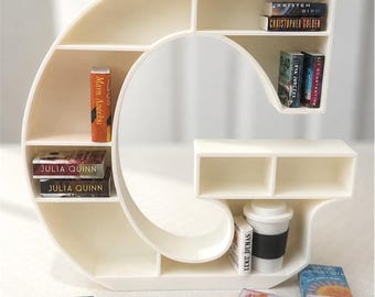 Estantería miniatura personalizada con inicial, decoración de estantería con letra personalizada, regalo para amantes de los libros, mini estantería con inicial del nombre, decoración de escritorio para lectores.