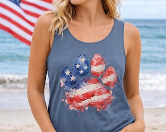 Tanktop met Amerikaanse vlag en pootafdruk | T-shirt Patriotic Dog Lover