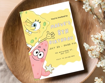 Sponge Bob Vorlage für Geburtstagseinladungen Cartoon Kindergeburtstag Karte | Bearbeitbare Leinwand | Sofortiger digitaler Download