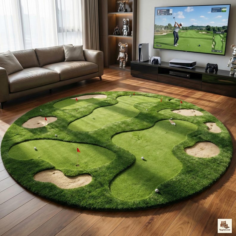 Golf Ramp Rug Golf Putting Green Round Rug | Hand-tufted Wool Putting Mat | Indoor ...