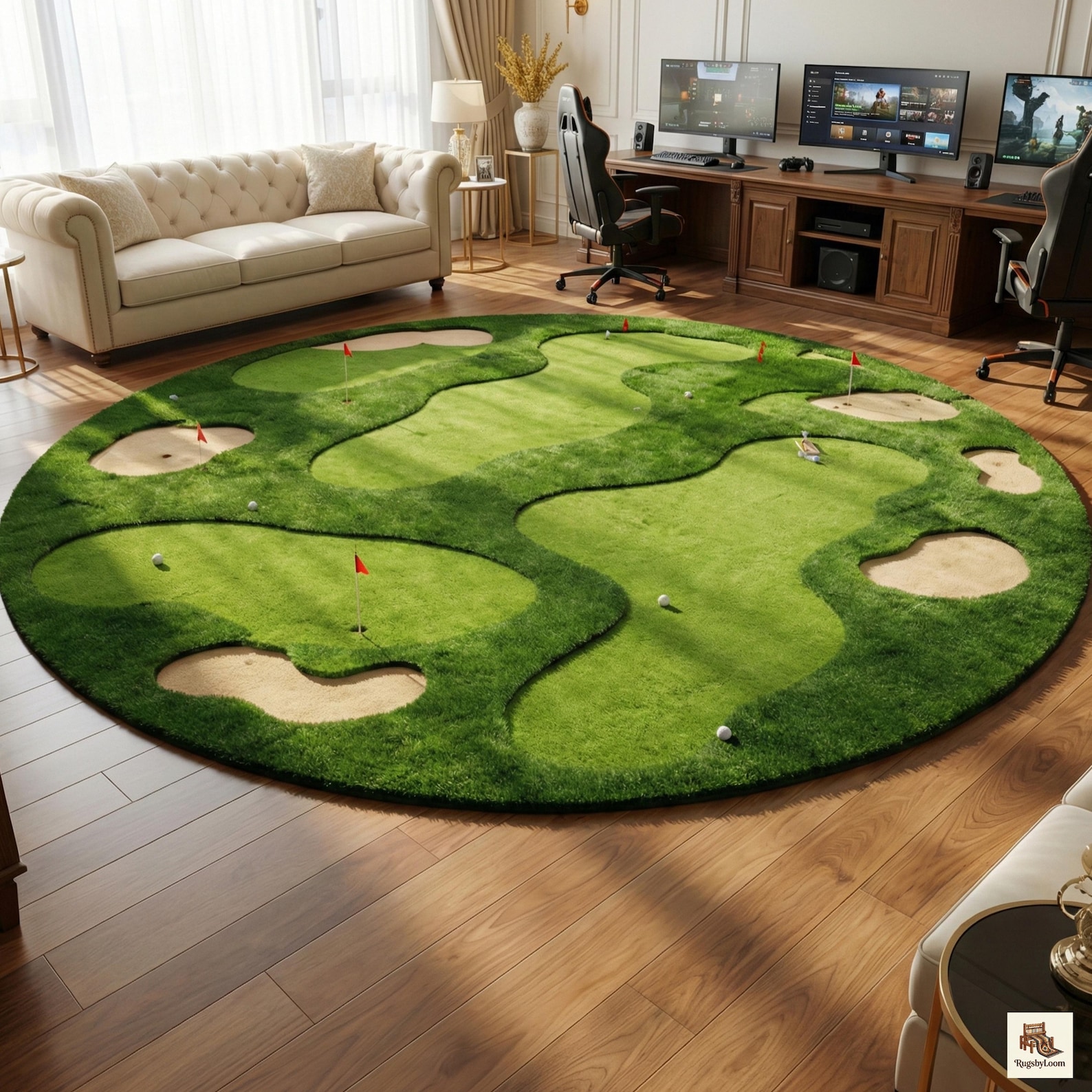 Golf Ramp Rug Golf Putting Green Round Rug | Hand-tufted Wool Putting Mat | Indoor ...