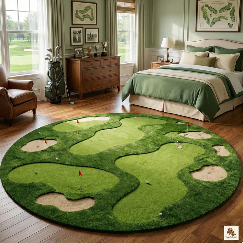 Golf Putting Green Round Rug | Hand-tufted Wool Putting Mat | Indoor ...