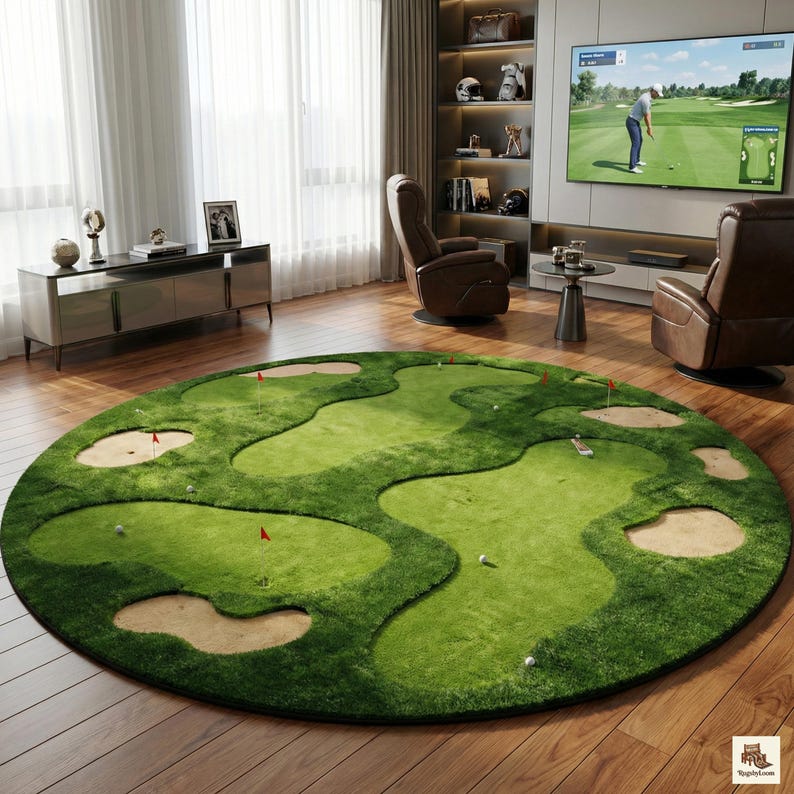 Golf Ramp Rug Golf Putting Green Round Rug | Hand-tufted Wool Putting Mat | Indoor ...