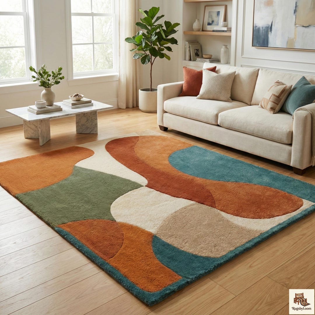 Hand Tufted Abstract Wool Rug, Modern Geometric Area Rug, Plush Wool ...