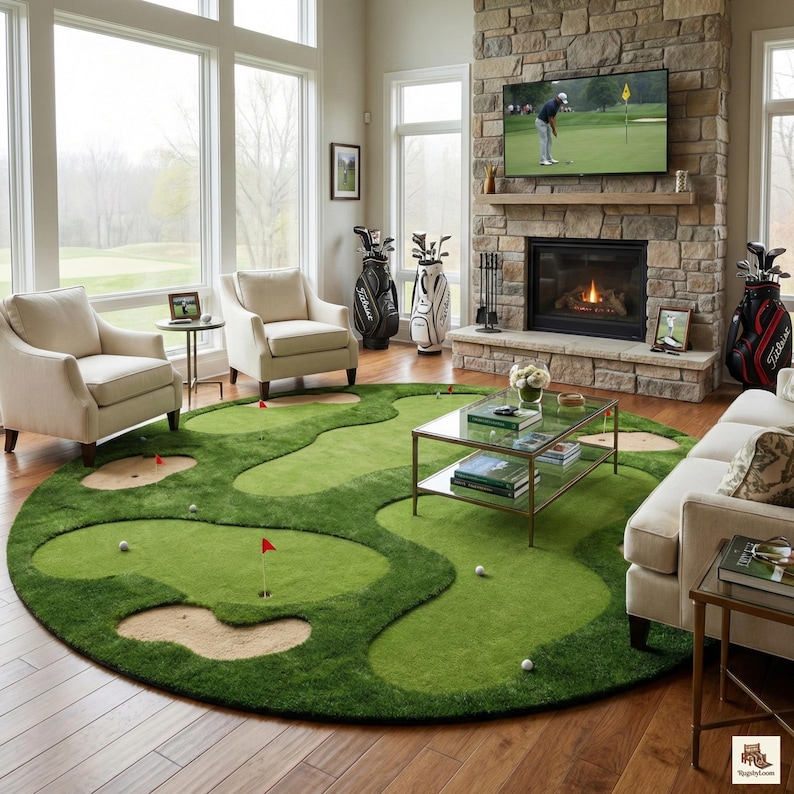 Golf Ramp Rug Golf Putting Green Round Rug | Hand-tufted Wool Putting Mat | Indoor ...