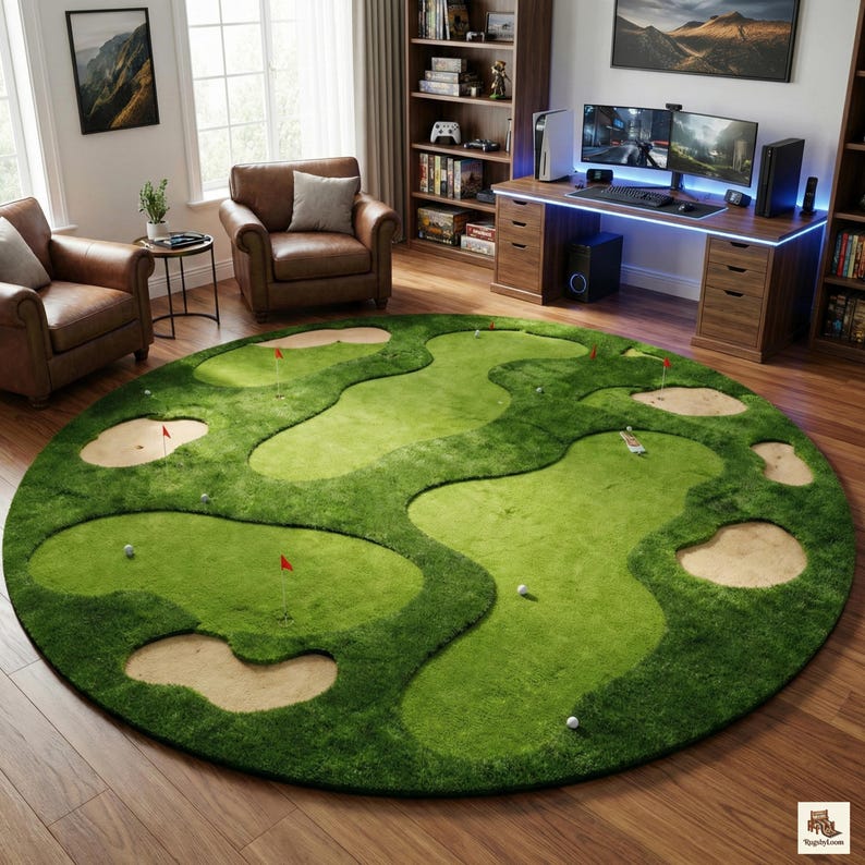 Golf Entry Rug Golf Putting Green Round Rug | Hand-tufted Wool Putting Mat | Indoor ...