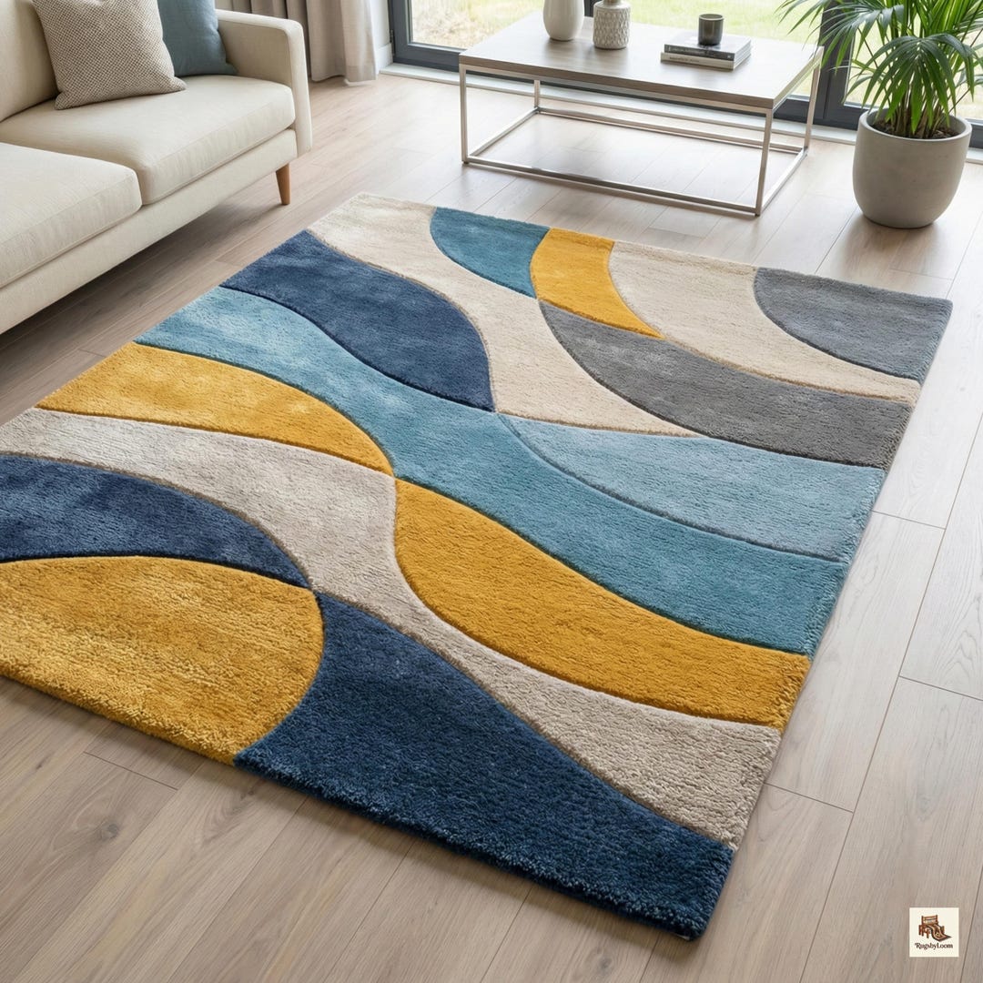 Modern Abstract Hand Tufted Wool Area Rug, Colorful 3D Textured ...