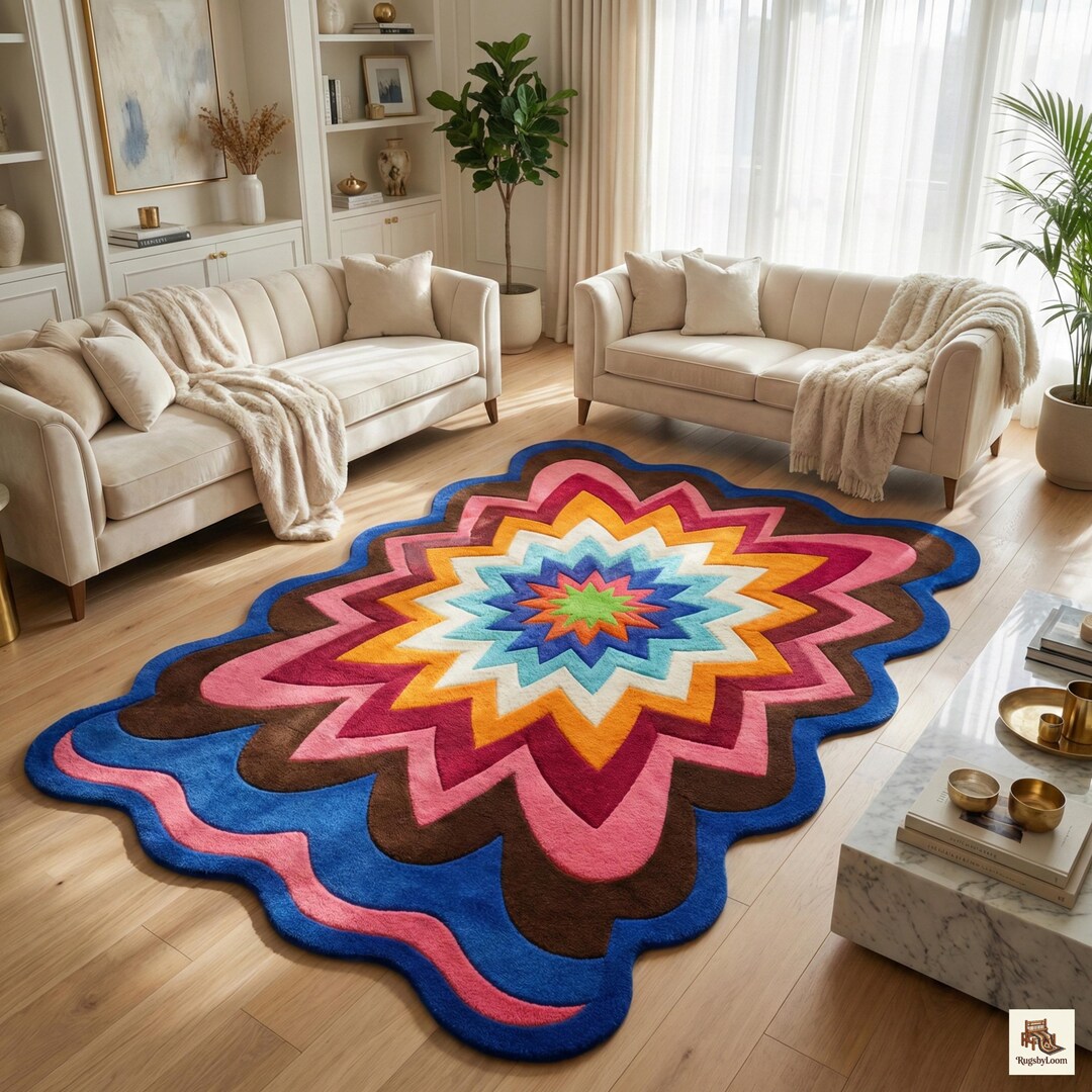 Hand Tufted Colorful Wool Rug | Modern Starburst Area Rug | Abstract ...