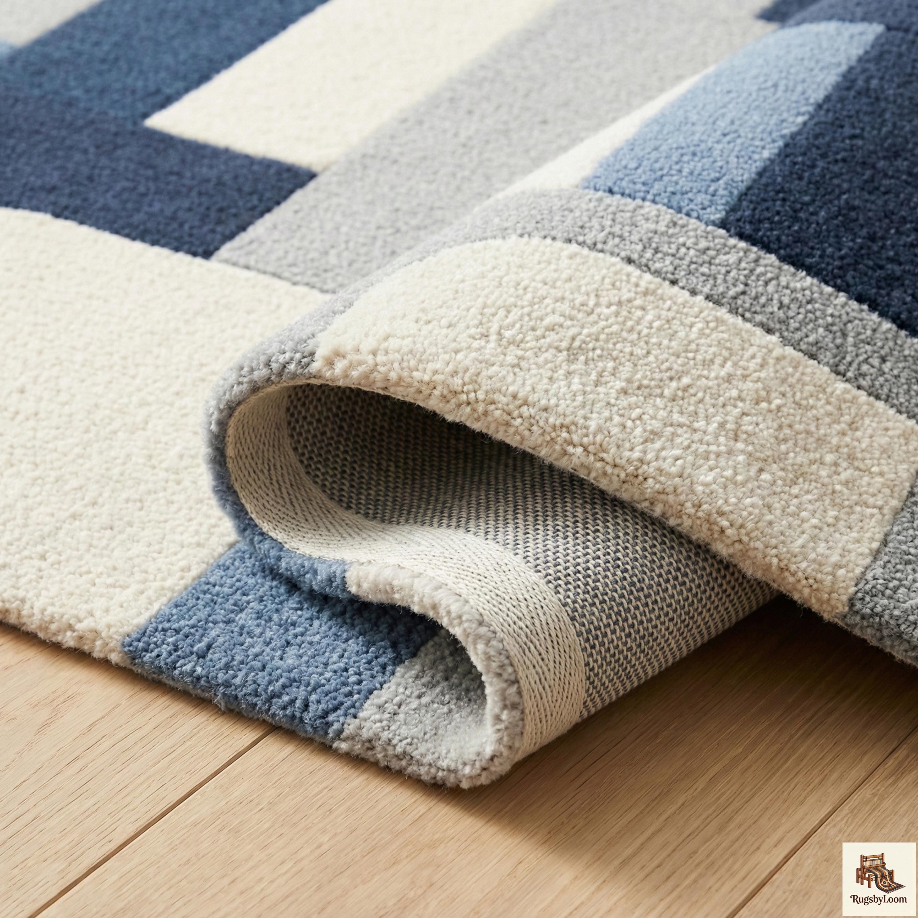 Modern Abstract Hand Tufted Wool Rug, Blue & Cream Geometric Area Rug ...